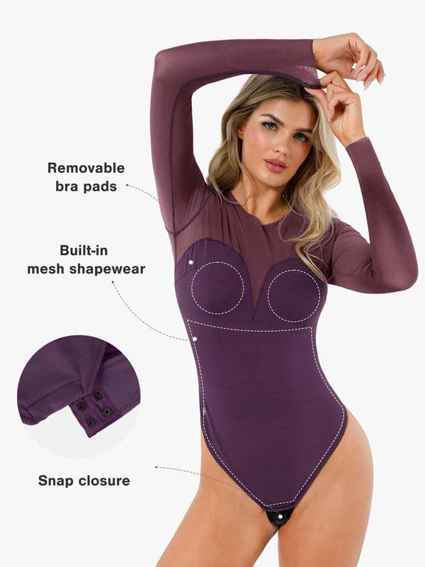 Shapewear Mesh Long Sleeve V-Back Slimming Maxi Dress
