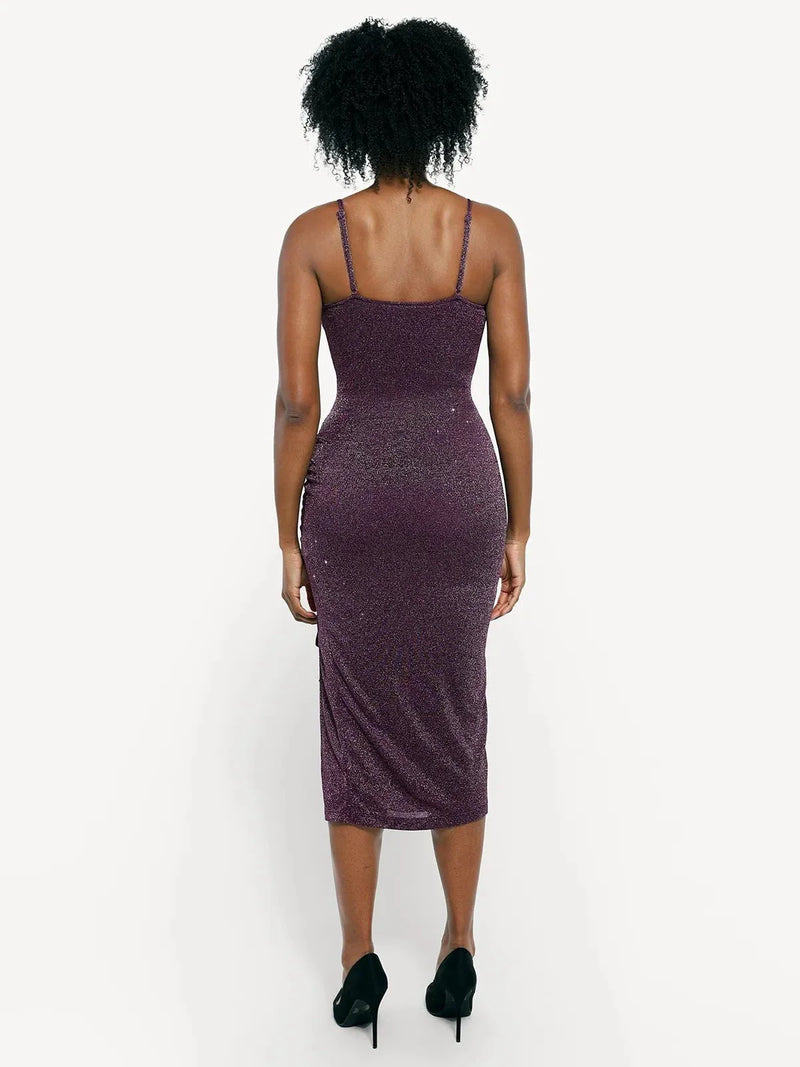 Shapewear Metallic Knit Bodycon Sculpting Midi Slip Dress