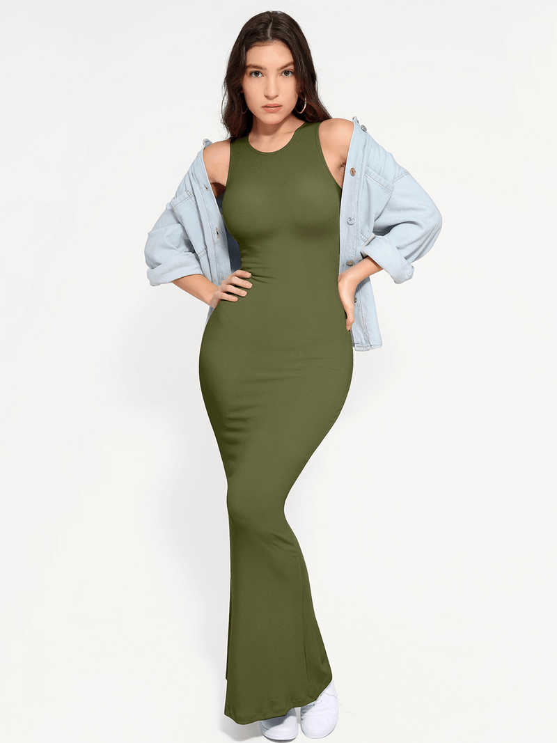 Shapewear Modal Sleeveless Crew Neck Slimming Maxi Dress