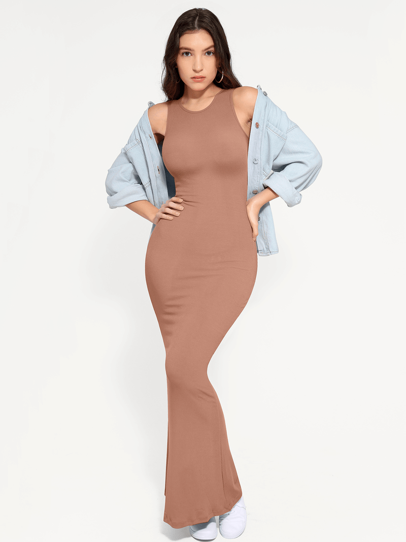 Shapewear Modal Sleeveless Crew Neck Slimming Maxi Dress