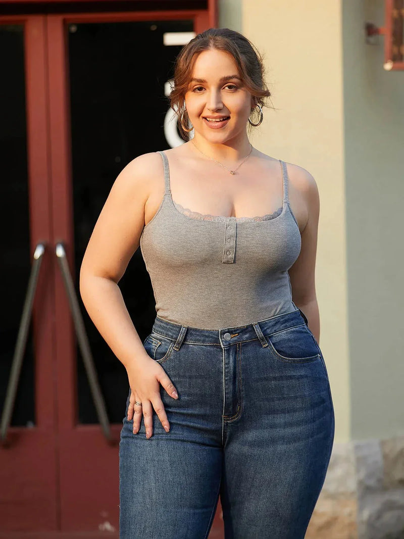 Shapewear Modal Strappy Lace Trim Sculpting Henley Bodysuit