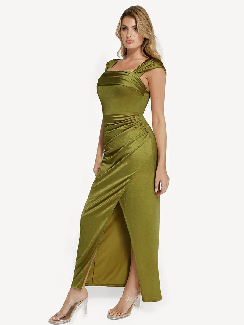 Shapewear Off Shoulder Shine Ruched Sculpting Maxi Dress