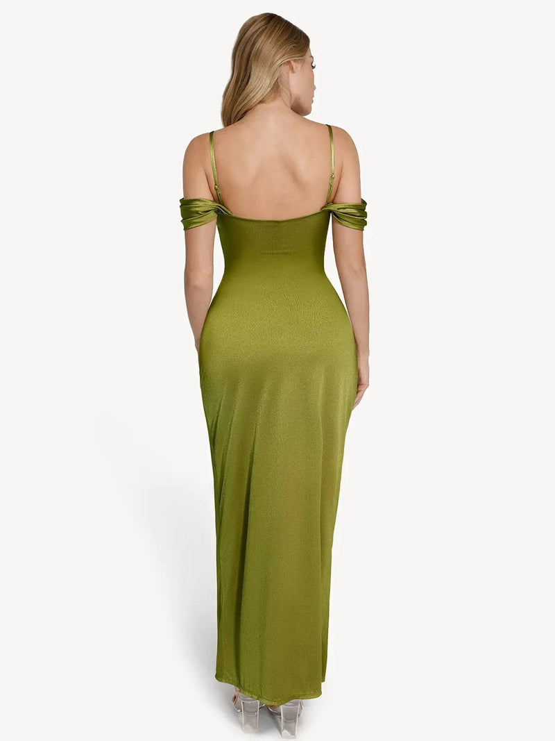 Shapewear Off Shoulder Shine Ruched Sculpting Maxi Dress