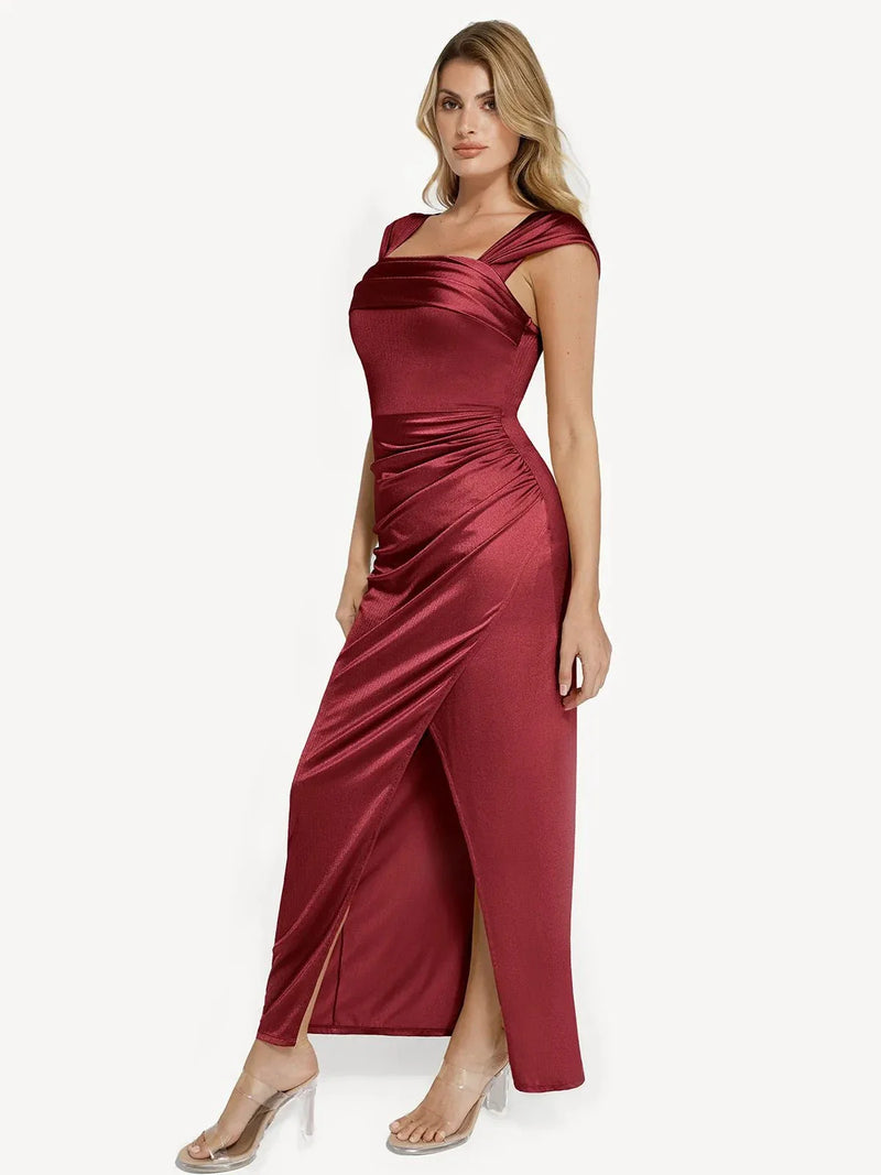 Shapewear Off Shoulder Shine Ruched Sculpting Maxi Dress