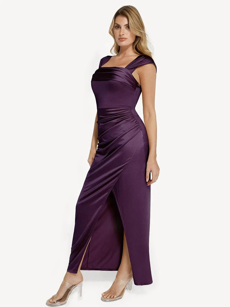 Shapewear Off Shoulder Shine Ruched Sculpting Maxi Dress