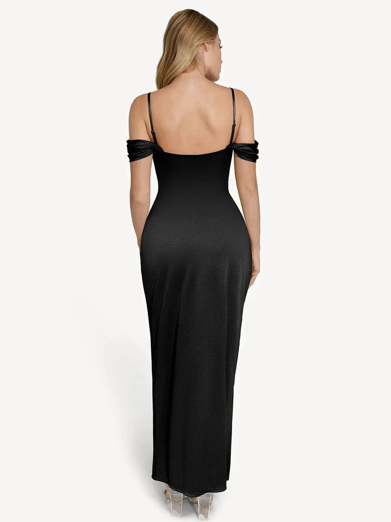 Shapewear Off Shoulder Shine Ruched Sculpting Maxi Dress