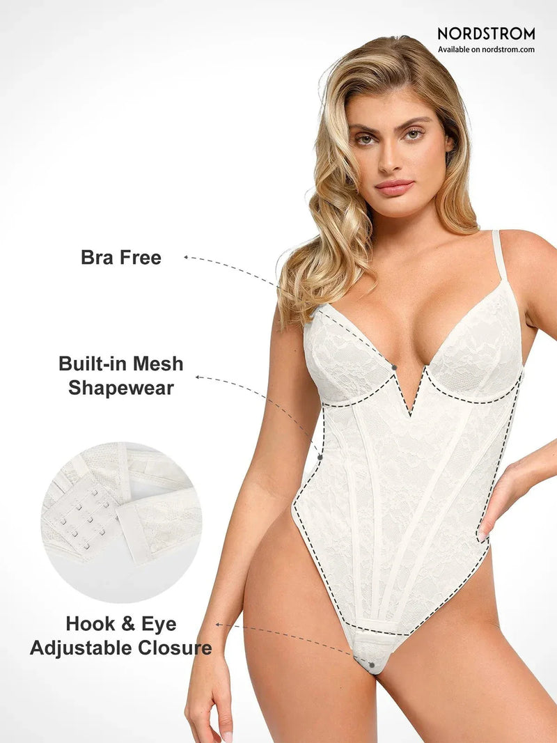Shapewear Plunging V-Neck Lace Hourglass Corset Bodysuit