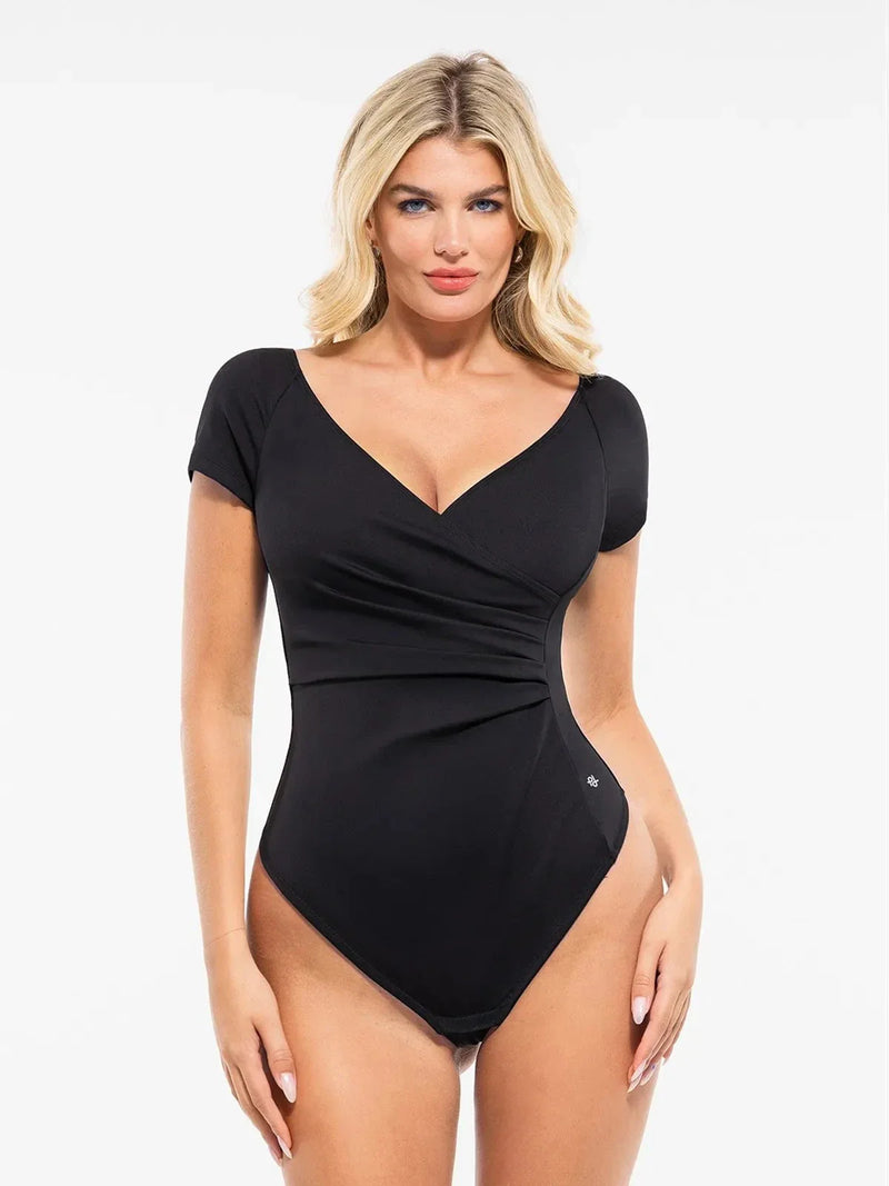 Shapewear Portrait Neckline Draped Sculpting Bodysuit