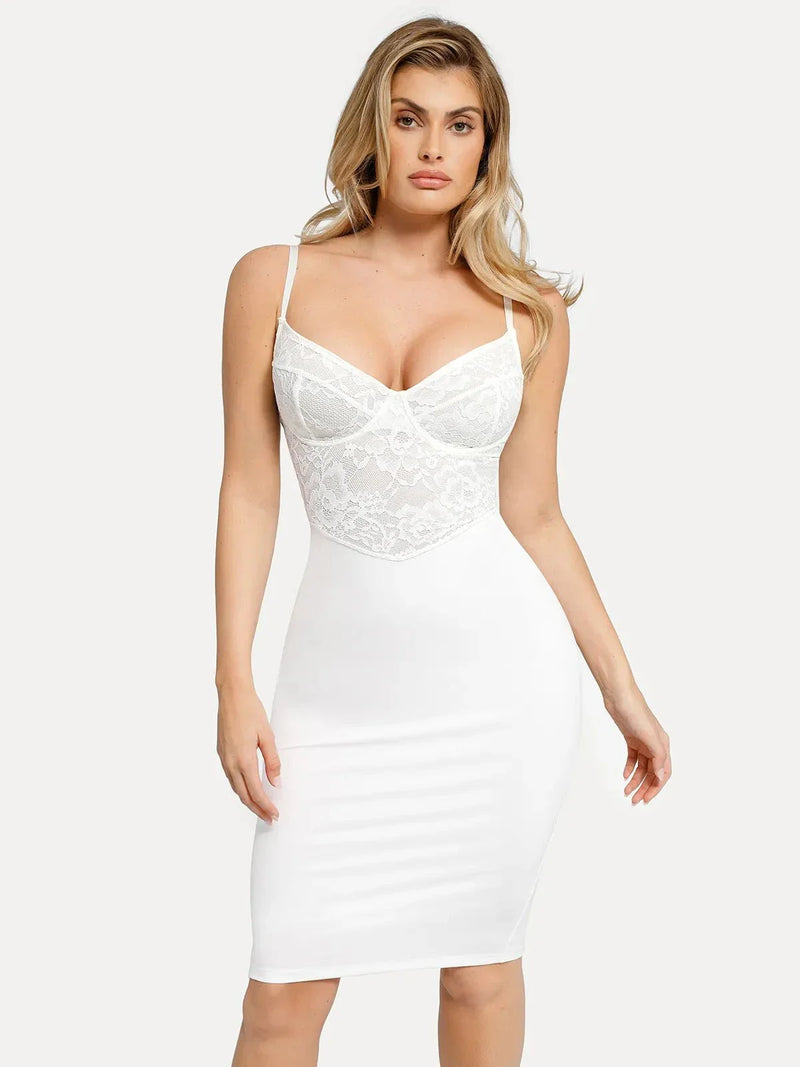 Shapewear Sculpting Lace Corset Midi Slip Dress