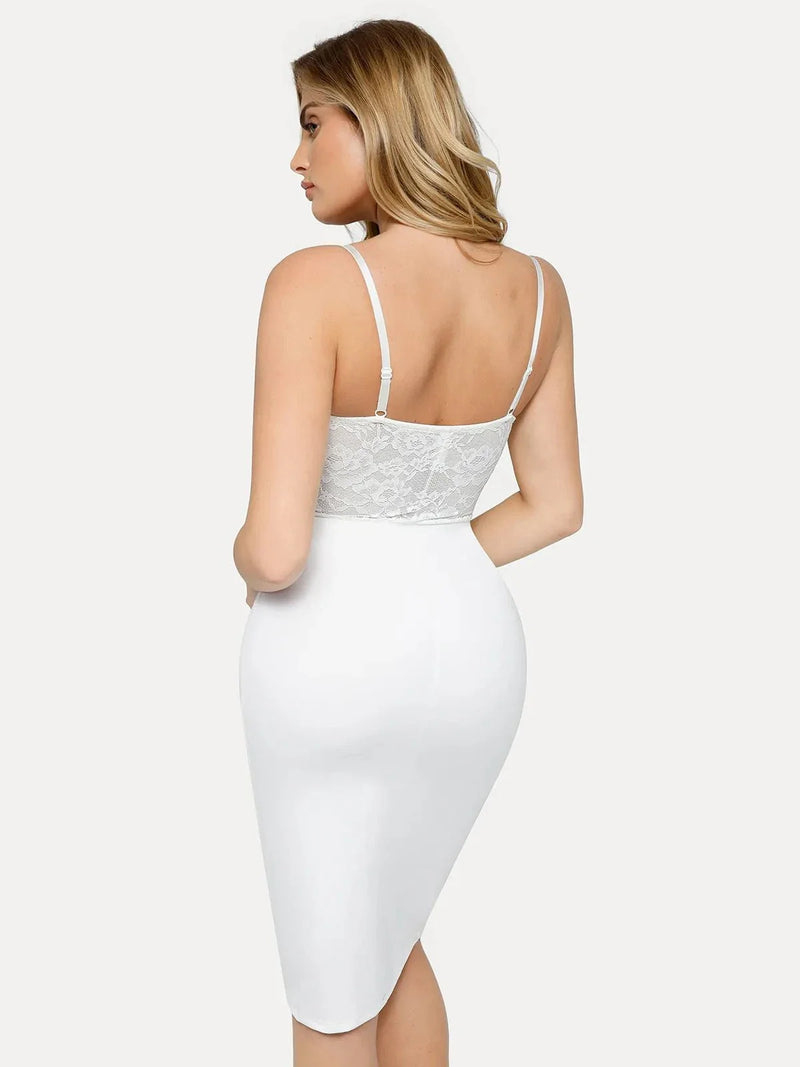 Shapewear Sculpting Lace Corset Midi Slip Dress