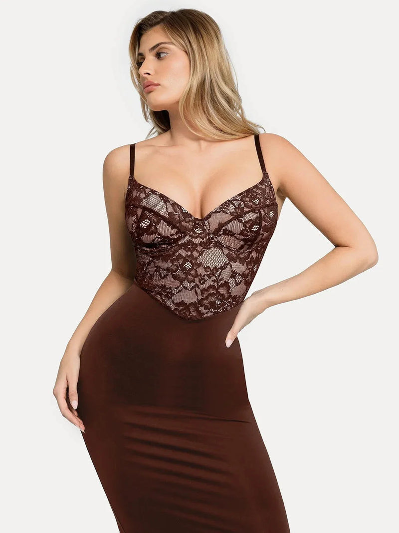 Shapewear Sculpting Lace Corset Midi Slip Dress