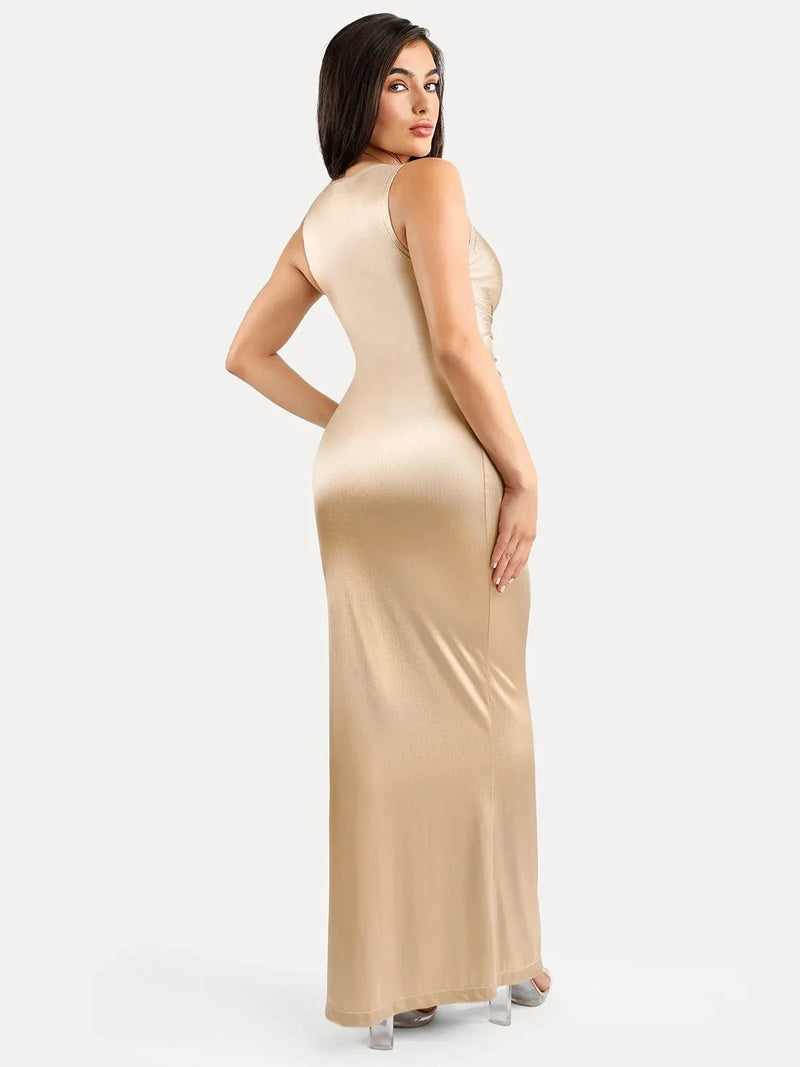 Shapewear Shine Deep V-Neck Bias Twist Hourglass Maxi Dress