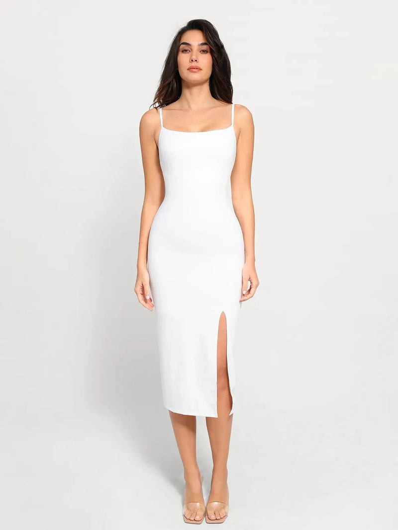 Shapewear Slimming Midi Dress and Sheer Mesh Overlay Set