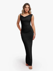 Shapewear Solid Cowl Neck Ruched Sculpting Maxi Dress