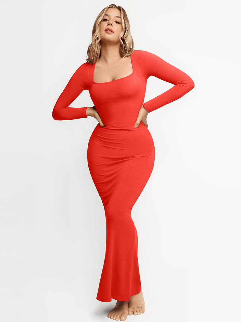 Shapewear Square Neck Long Sleeve Slimming Modal Maxi Dress