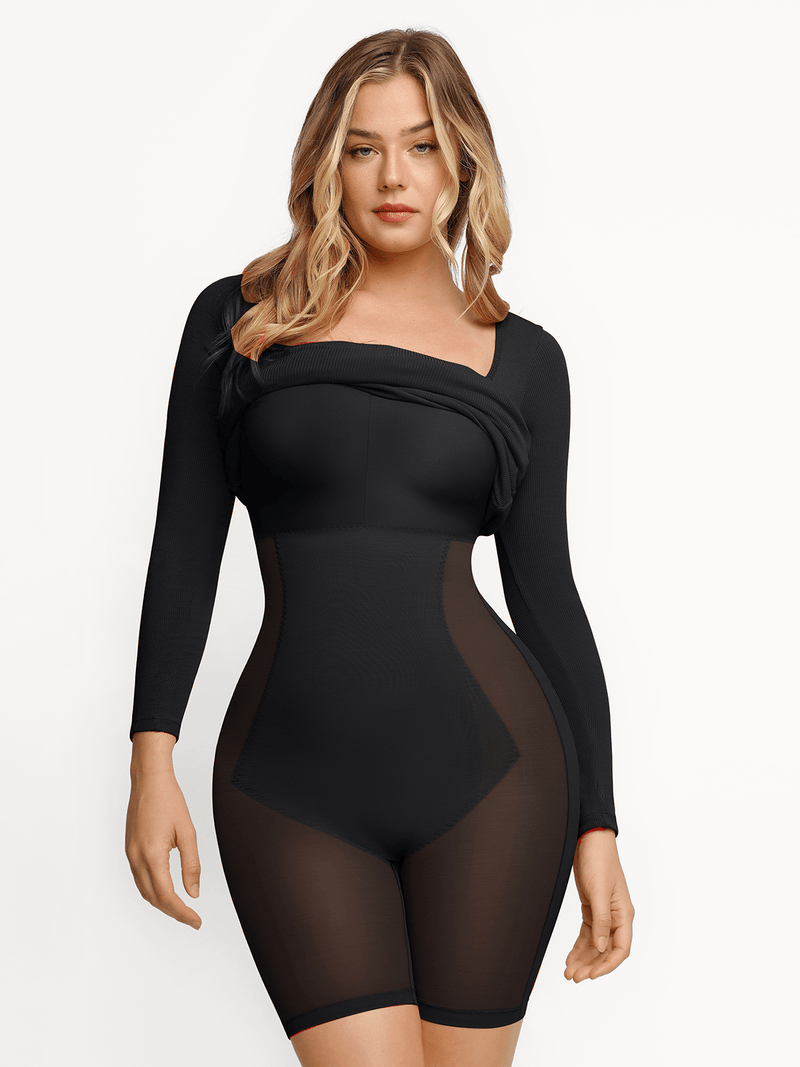 Shapewear Square Neck Long Sleeve Slimming Modal Maxi Dress