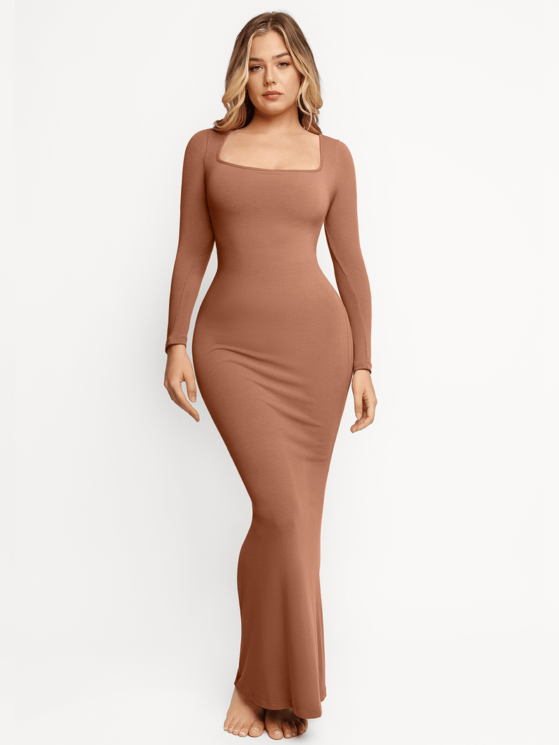 Shapewear Square Neck Long Sleeve Slimming Modal Maxi Dress