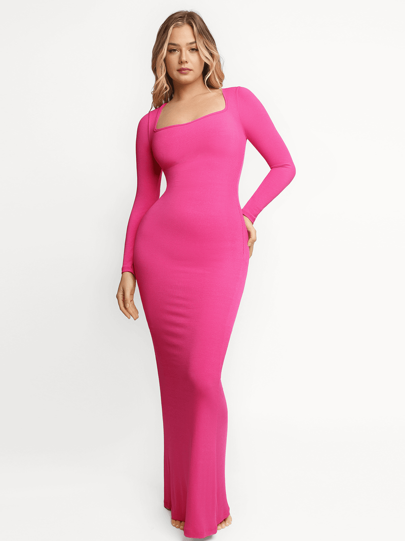 Shapewear Square Neck Long Sleeve Slimming Modal Maxi Dress