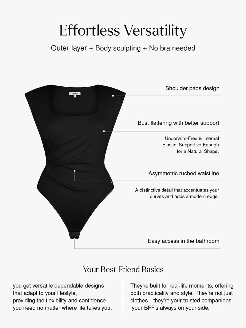 Shapewear Square Neck Padded Shoulder Slimming Bodysuit