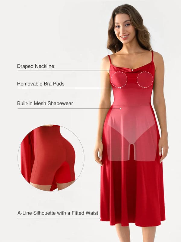 Shapewear Strappy Cowl Neck Tummy Control Flare Dress