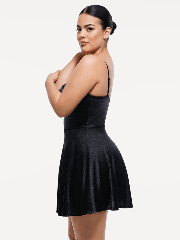 Shapewear Strappy Cowl Neck Fit & Flare Midi Dress