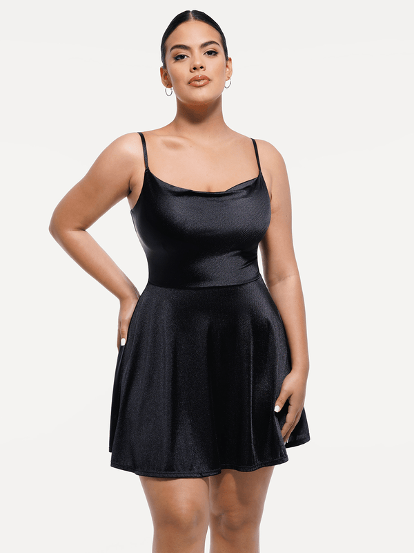 Shapewear Strappy Cowl Neck Fit & Flare Midi Dress