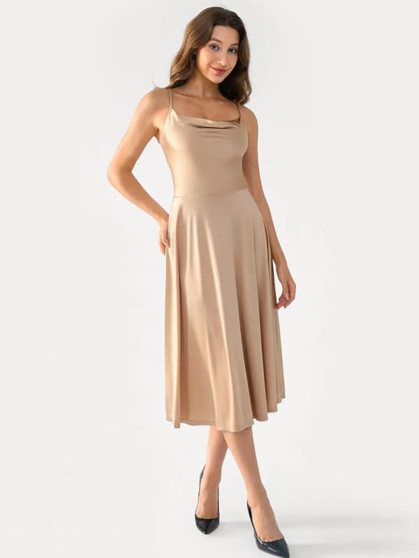 Shapewear Strappy Cowl Neck Tummy Control Flare Dress