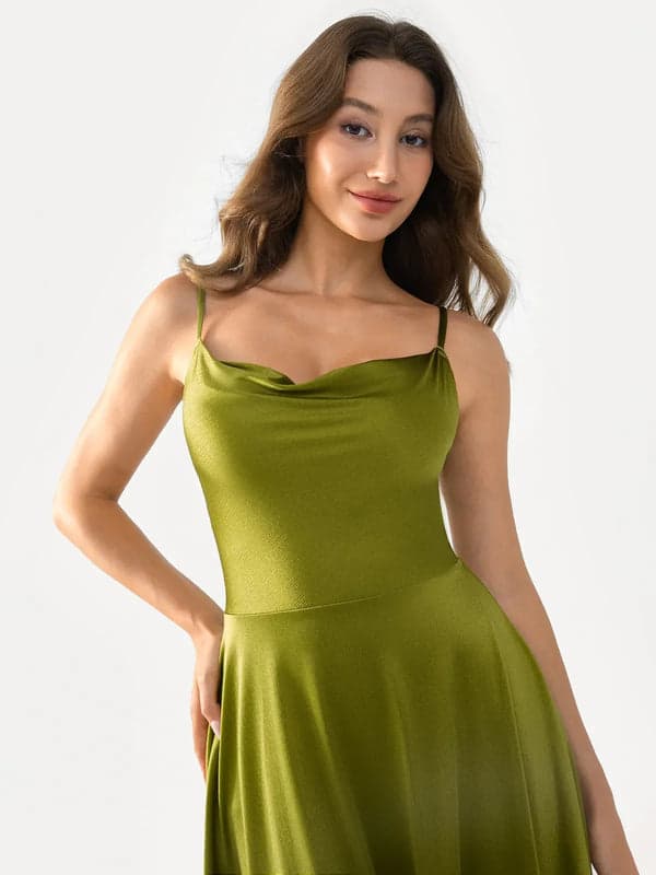 Shapewear Strappy Cowl Neck Tummy Control Flare Dress