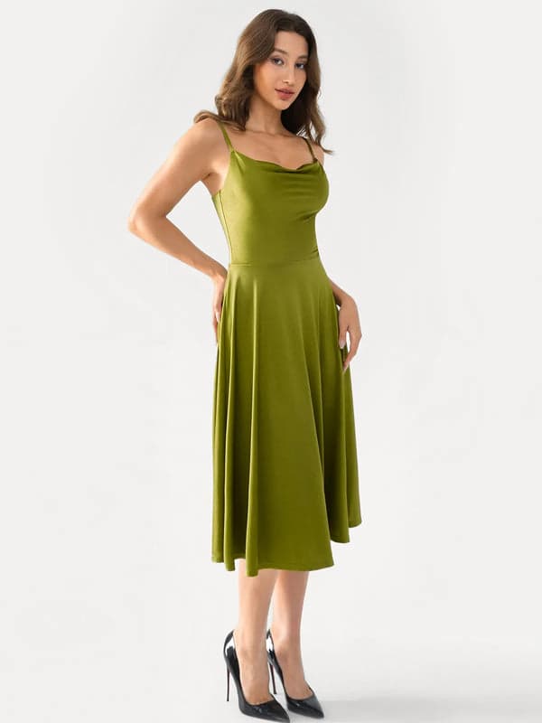 Shapewear Strappy Cowl Neck Tummy Control Flare Dress