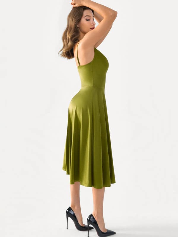Shapewear Strappy Cowl Neck Tummy Control Flare Dress