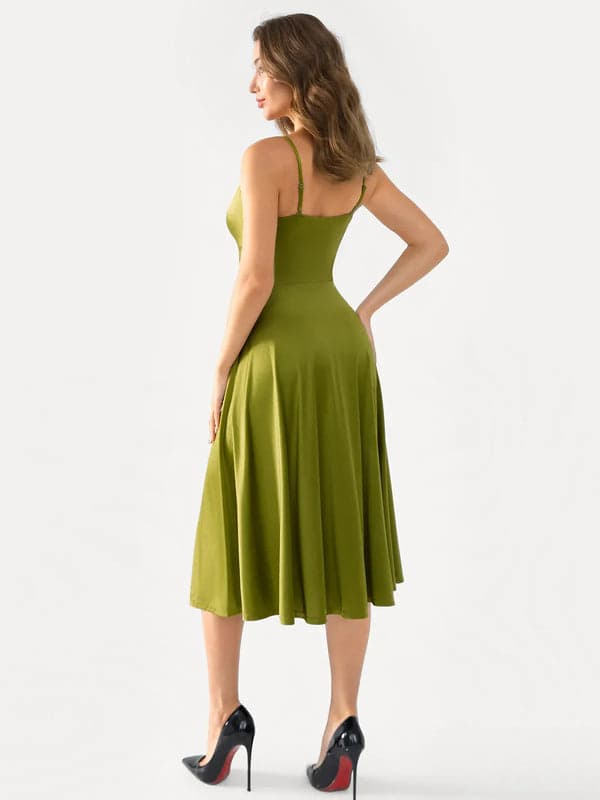 Shapewear Strappy Cowl Neck Tummy Control Flare Dress