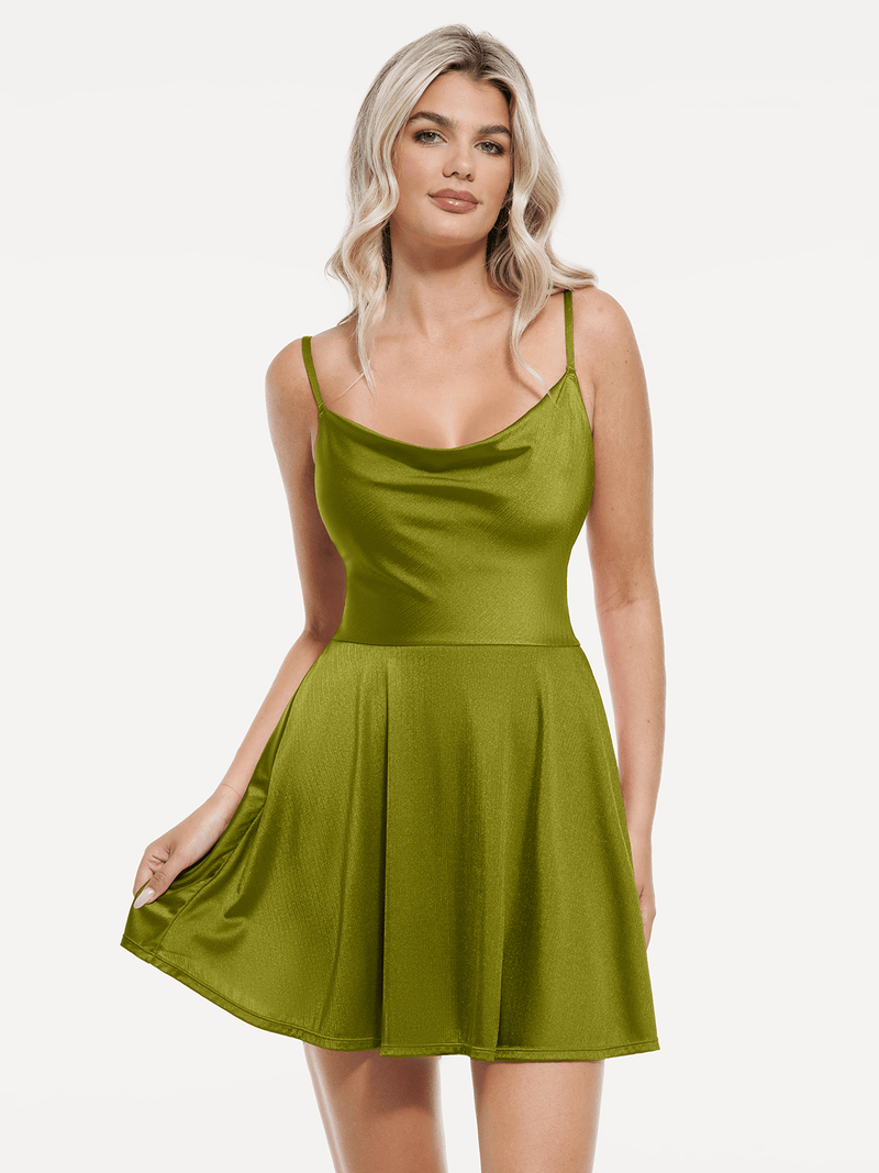 Shapewear Strappy Cowl Neck Tummy Control Flare Dress