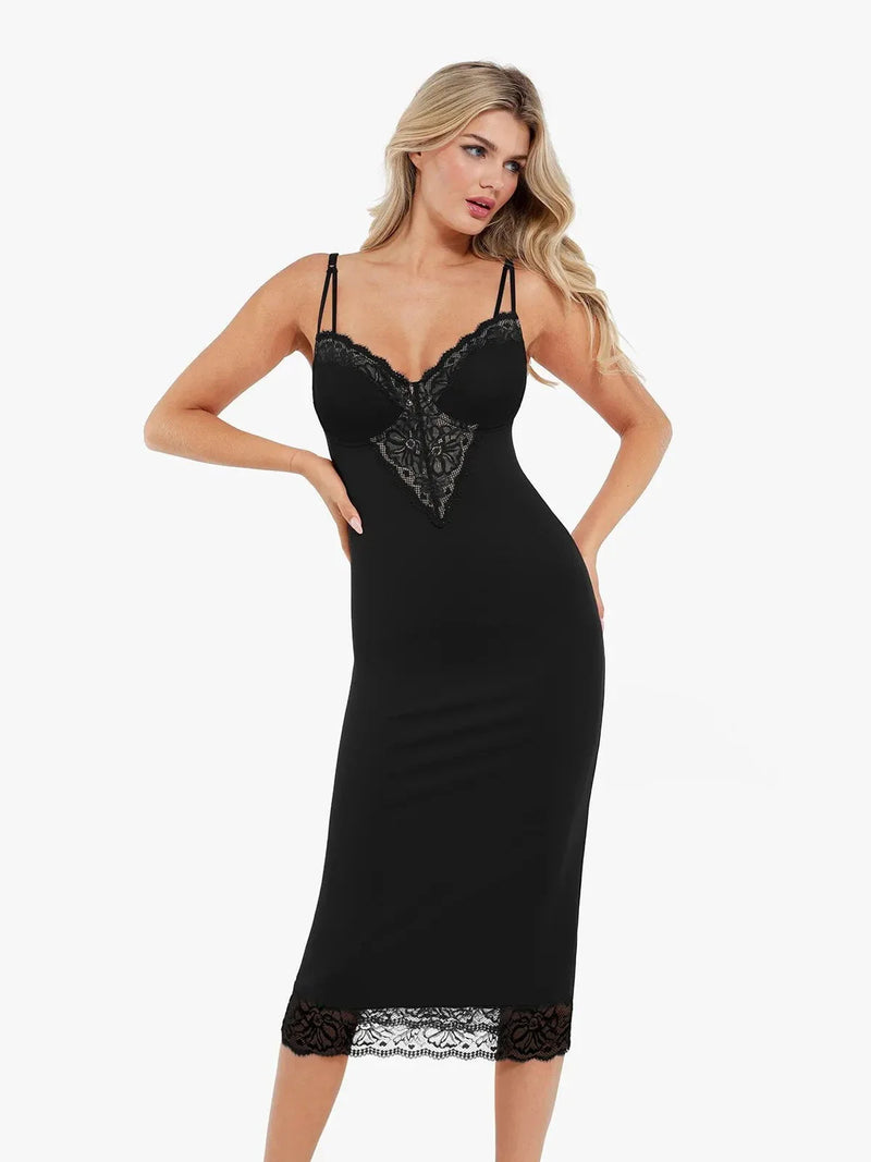 Shapewear Tummy Control Lace Inset Midi Dress