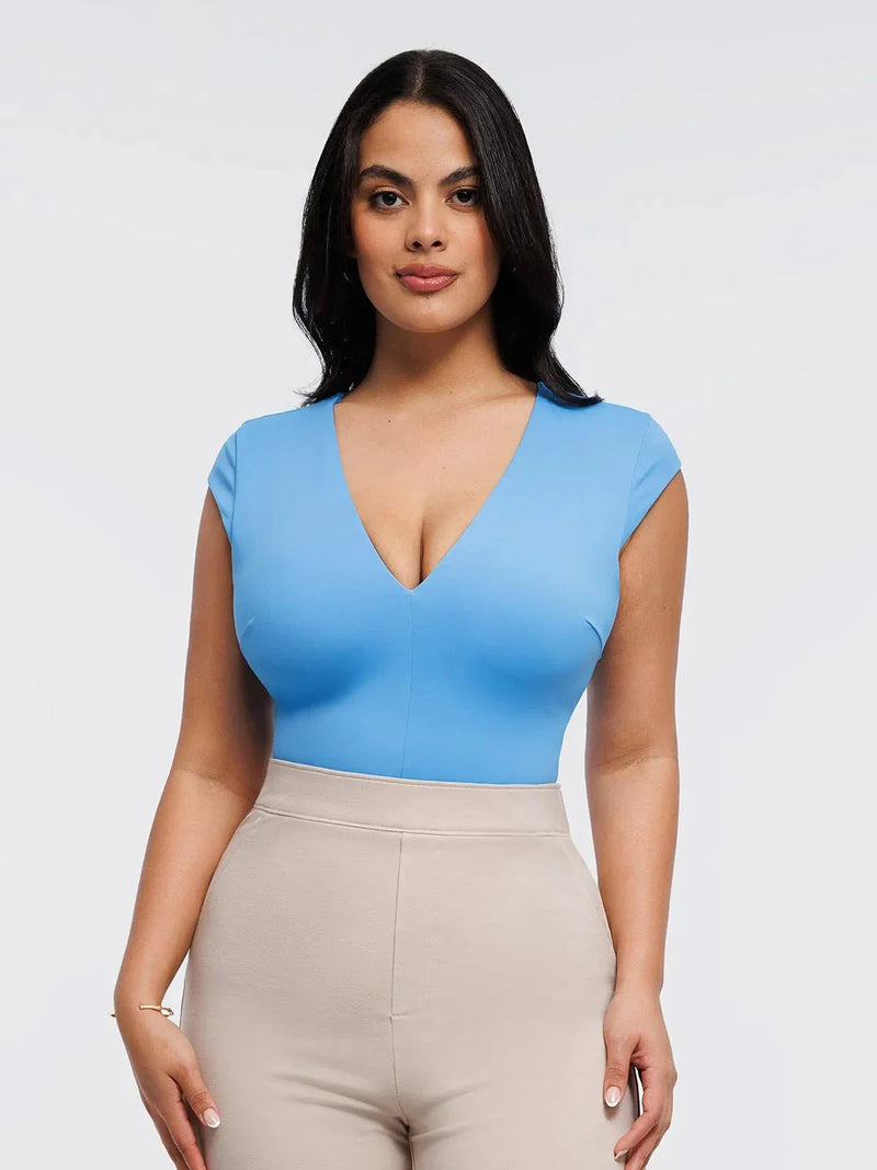 Shapewear V Neck Cap Sleeve Tummy Control  Bodysuit