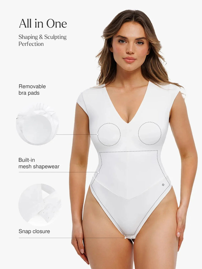 Shapewear V Neck Cap Sleeve Tummy Control  Bodysuit