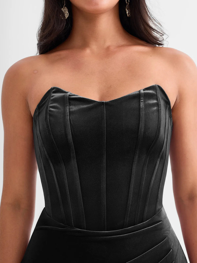 Strapless Velvet Ruched Sculpting Corset Gown