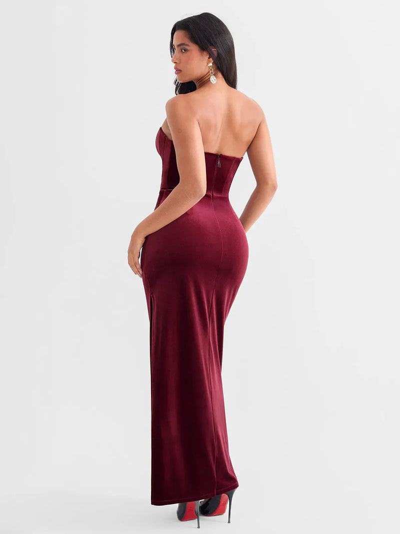 Strapless Velvet Ruched Sculpting Corset Gown