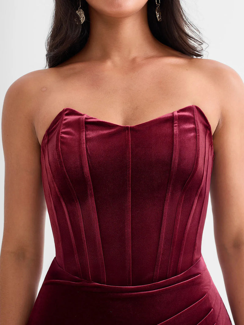 Strapless Velvet Ruched Sculpting Corset Gown