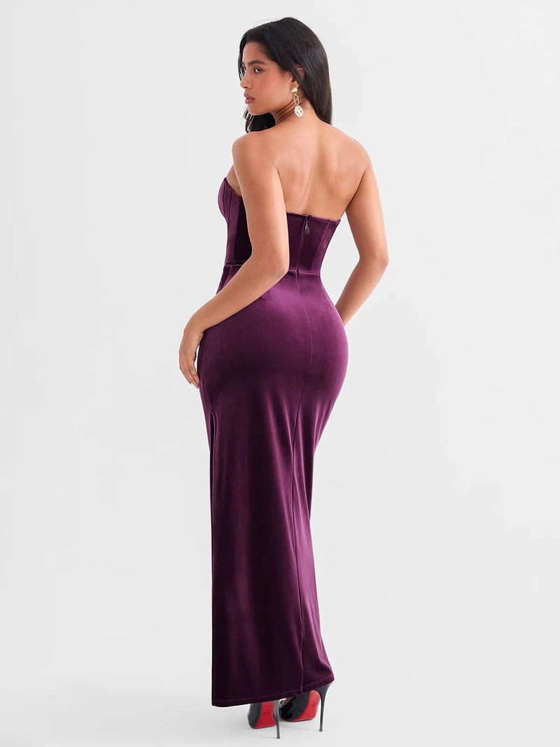Strapless Velvet Ruched Sculpting Corset Gown
