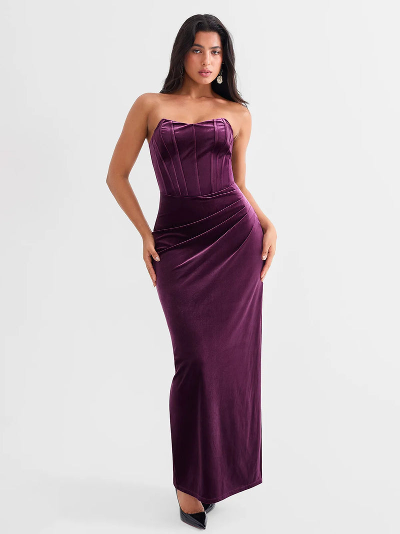 Strapless Velvet Ruched Sculpting Corset Gown