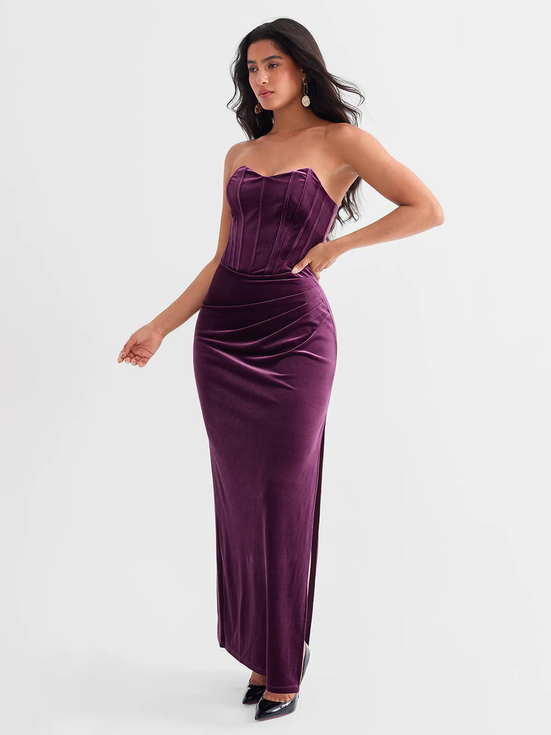 Strapless Velvet Ruched Sculpting Corset Gown
