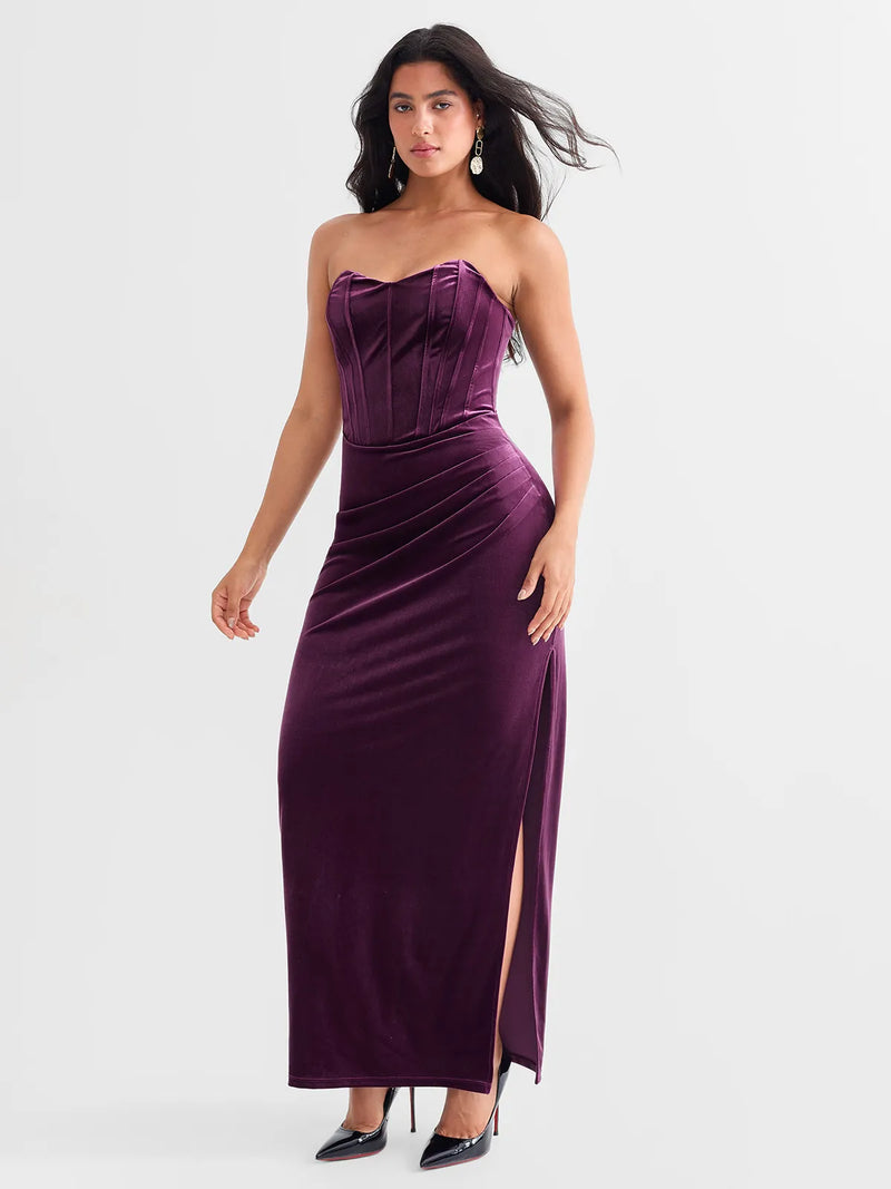 Strapless Velvet Ruched Sculpting Corset Gown