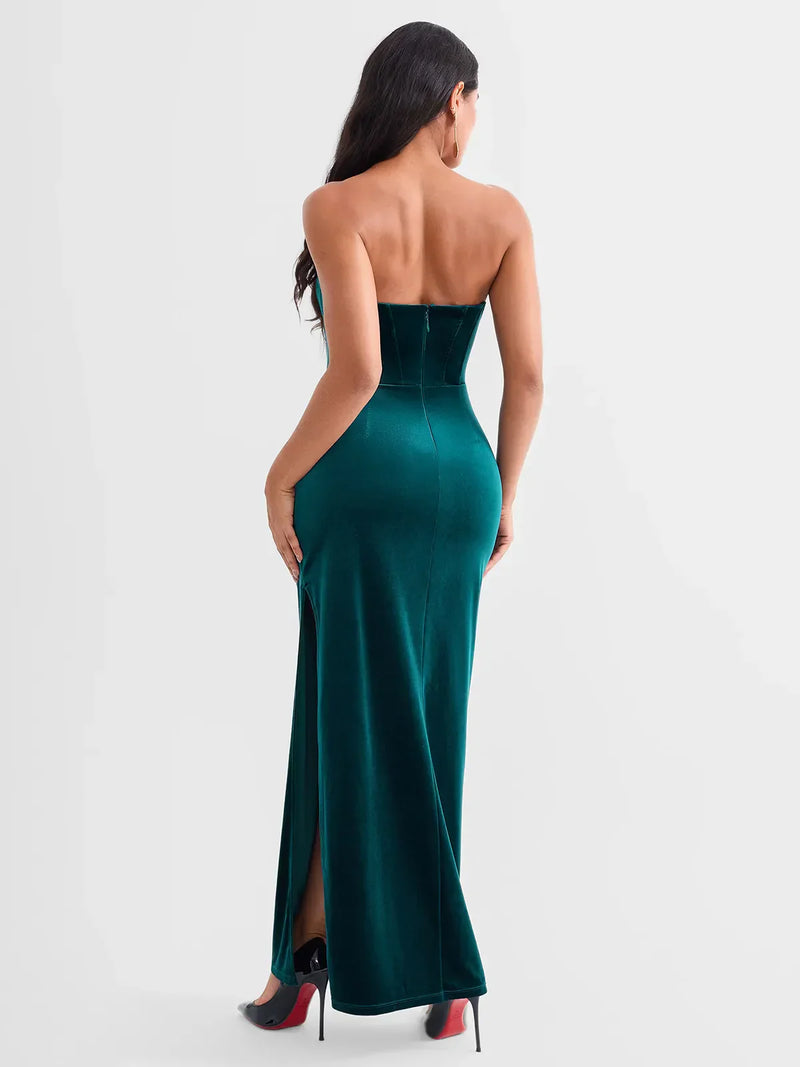 Strapless Velvet Ruched Sculpting Corset Gown