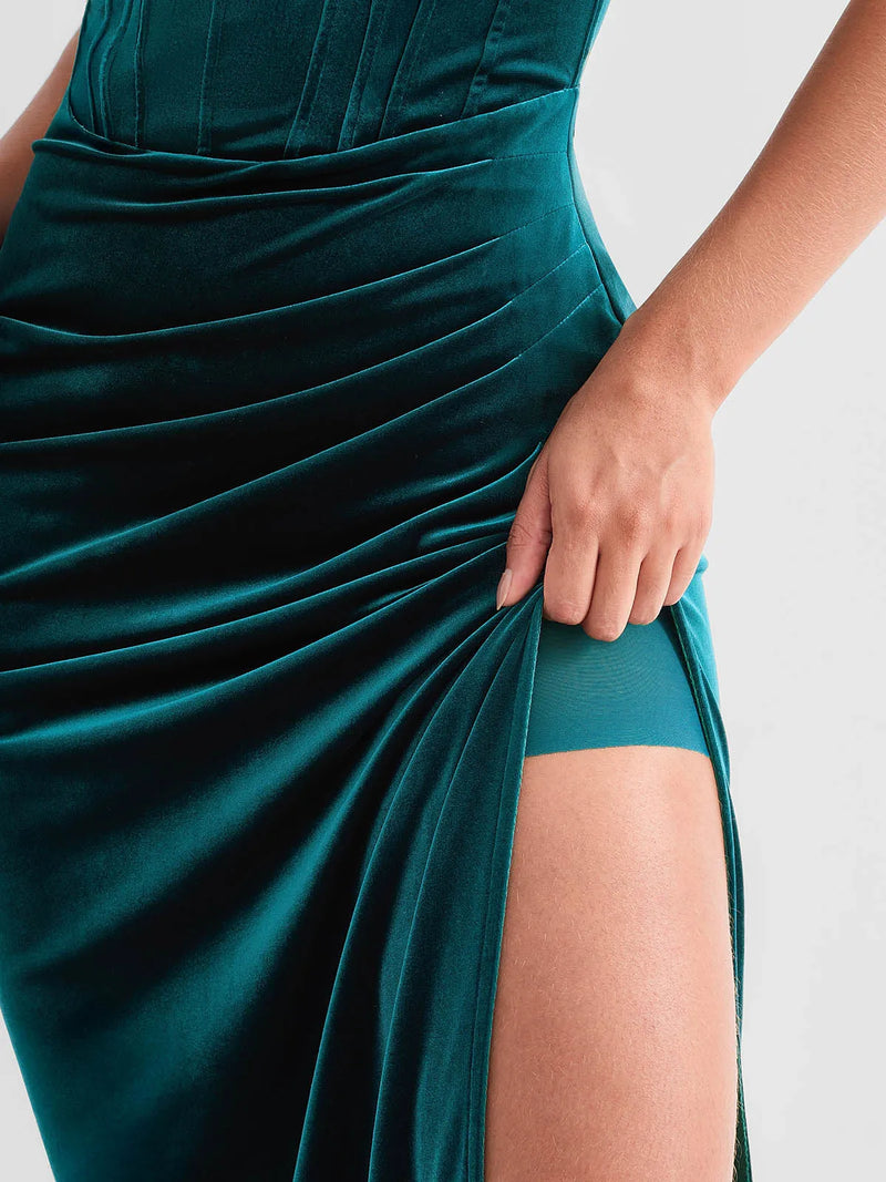 Strapless Velvet Ruched Sculpting Corset Gown