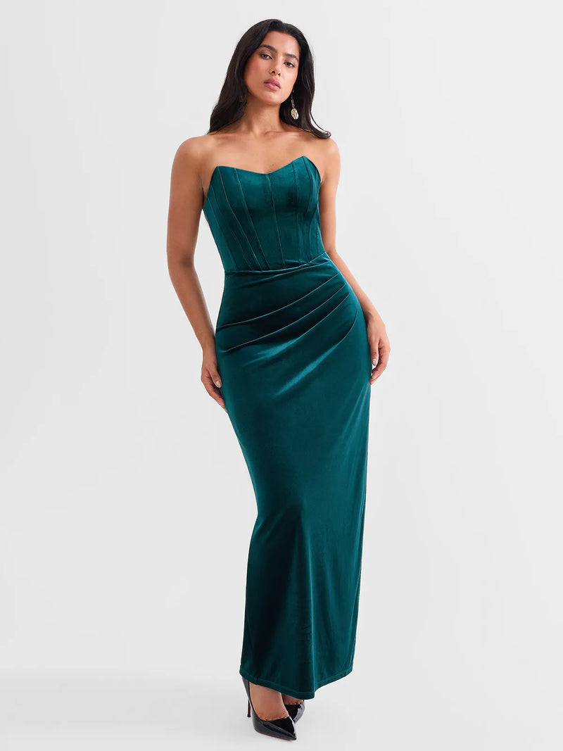 Strapless Velvet Ruched Sculpting Corset Gown
