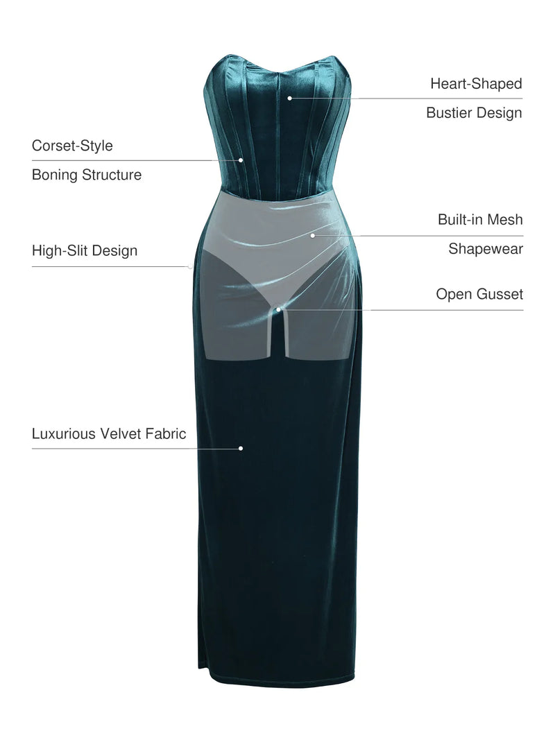 Strapless Velvet Ruched Sculpting Corset Gown