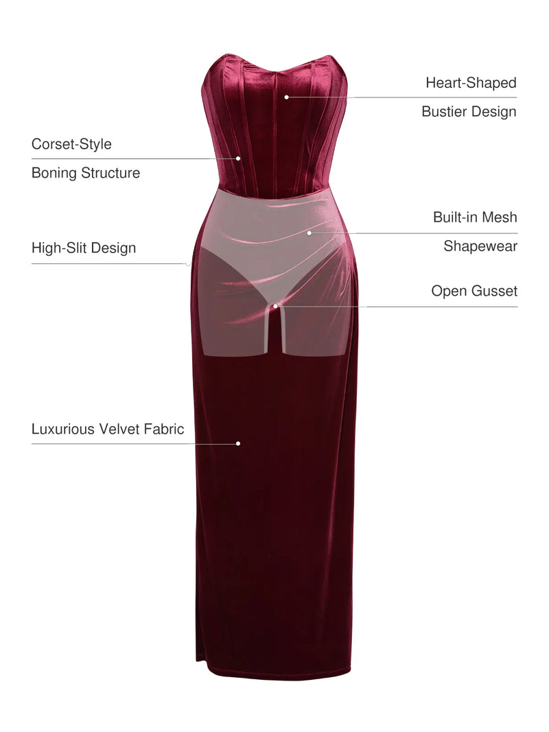 Strapless Velvet Ruched Sculpting Corset Gown