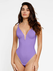 Shapewear Deep V-Neck Low Back Sculpting Thong Bodysuit