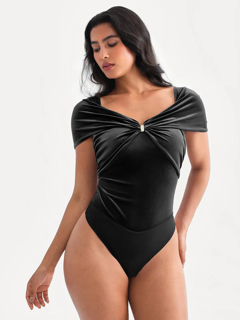 Velvet Twist Front Off-The Shoulder Sculpting Bodysuit
