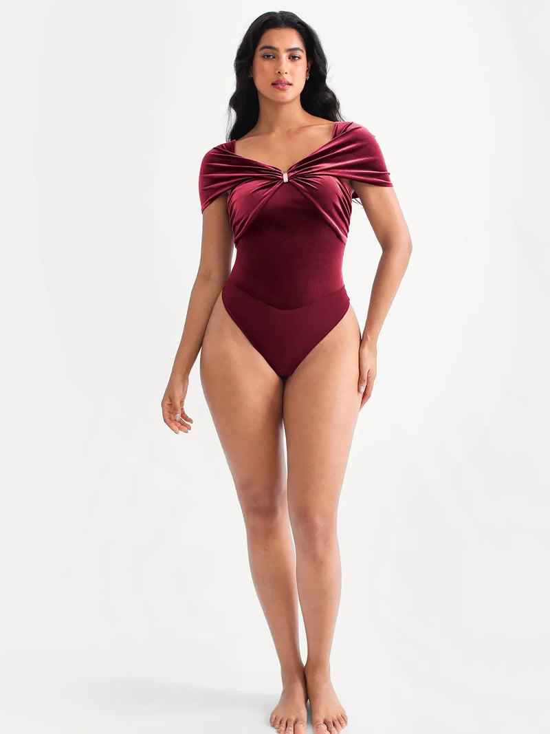 Velvet Twist Front Off-The Shoulder Sculpting Bodysuit